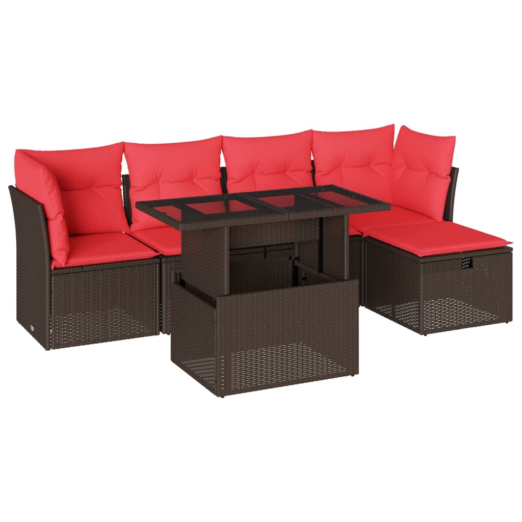 Ensemble de canapé de jardin 6 pcs avec coussins marron résine tressée