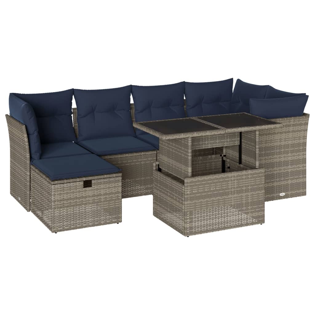 Ensemble de canapé de jardin 7 pcs avec coussins gris résine tressée