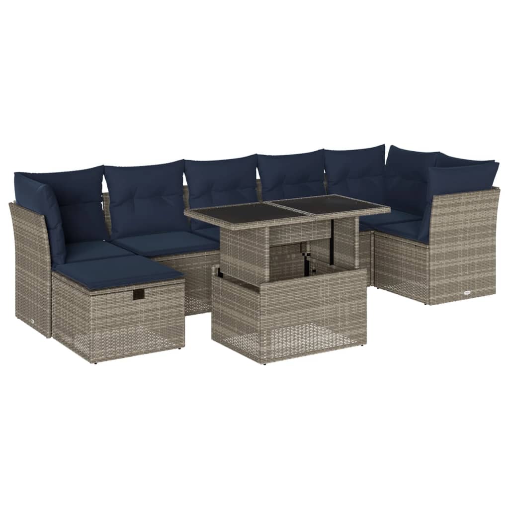 Ensemble de canapé de jardin 8 pcs avec coussins gris résine tressée