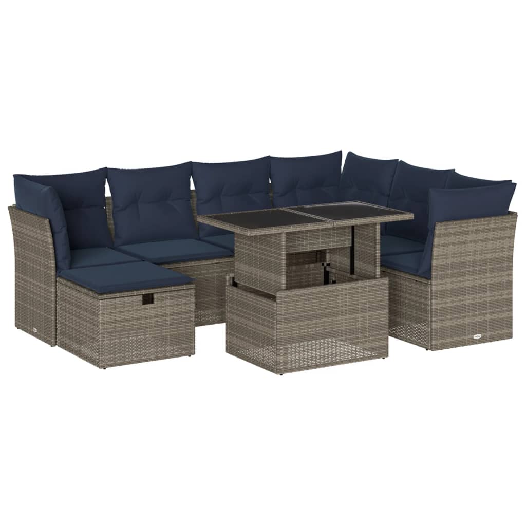 Ensemble de canapé de jardin 8 pcs avec coussins gris résine tressée