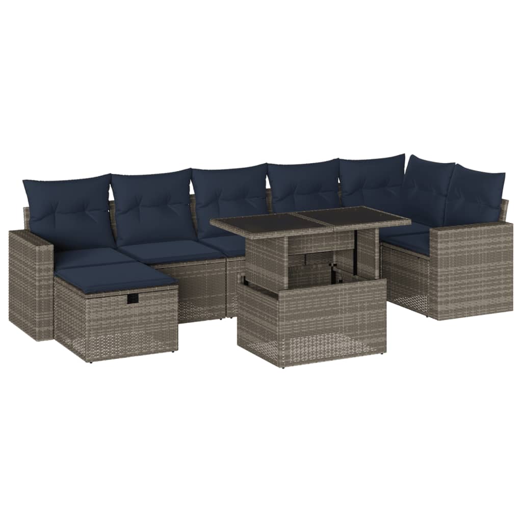 Ensemble de canapé de jardin 8 pcs avec coussins gris résine tressée