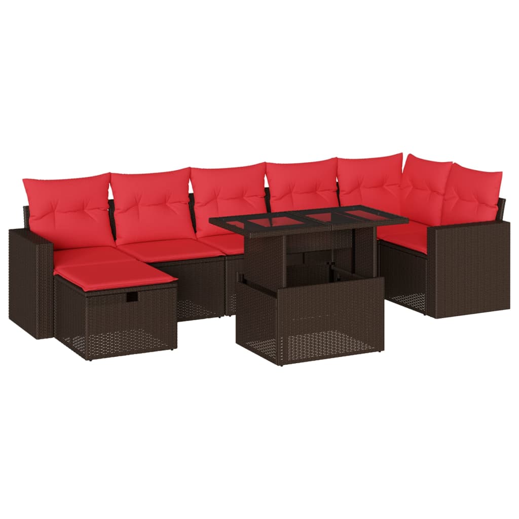 Ensemble de canapé de jardin 8 pcs avec coussins marron résine tressée