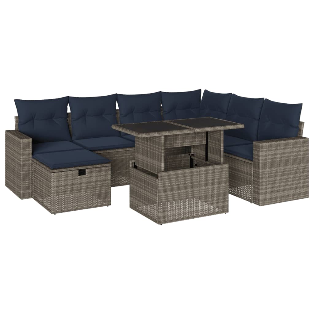 Ensemble de canapé de jardin 8 pcs avec coussins gris résine tressée