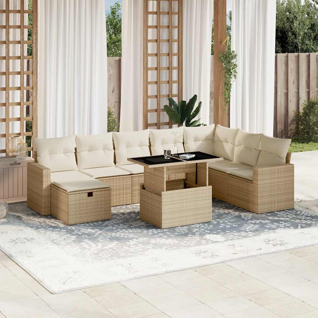 Salon de jardin avec coussins 9 pcs beige résine tressée - XIOS