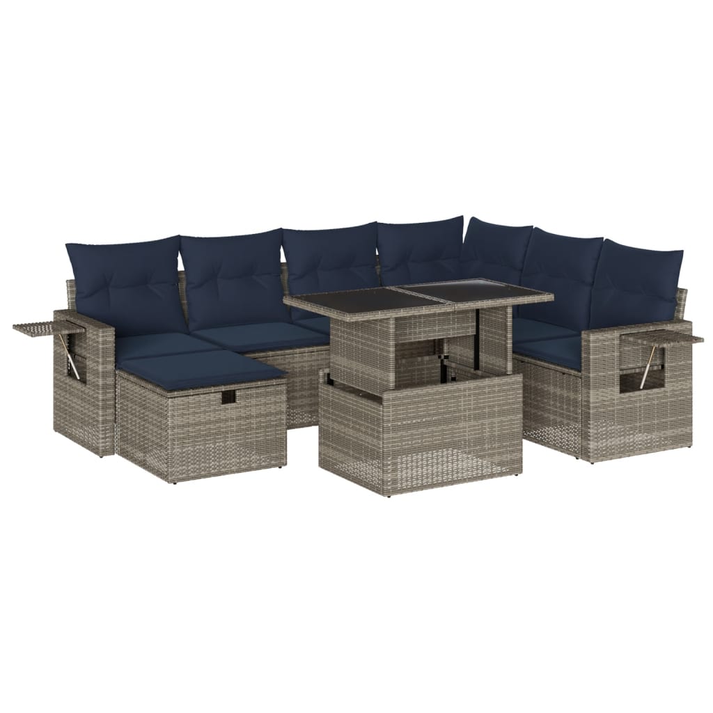 Ensemble de canapé de jardin 8 pcs avec coussins gris résine tressée