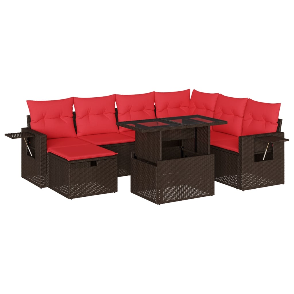 Ensemble de canapé de jardin 8 pcs avec coussins marron résine tressée