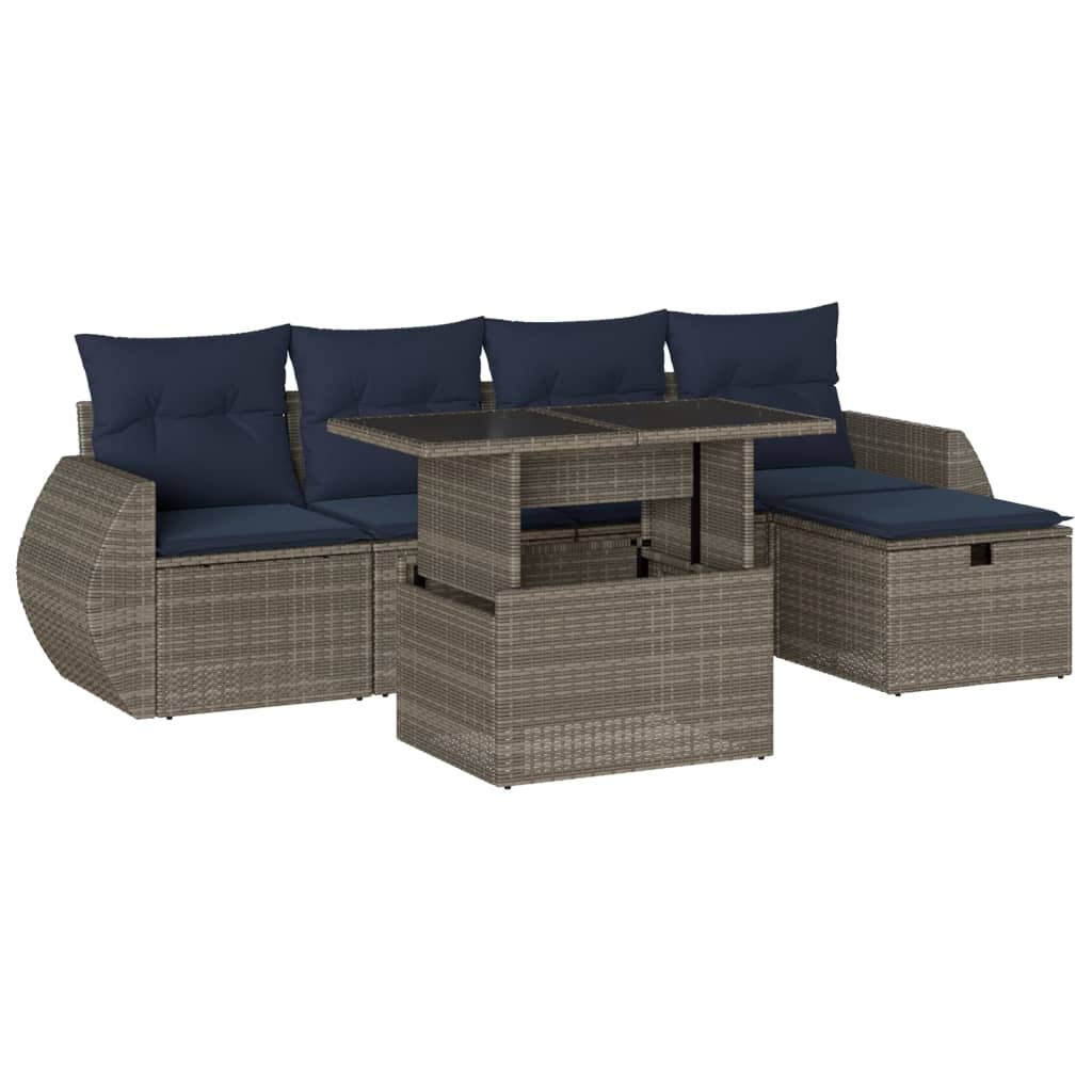 Ensemble de canapé de jardin 6 pcs avec coussins gris résine tressée