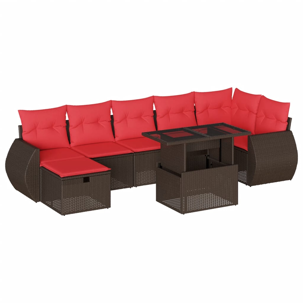 Ensemble de canapé de jardin 8 pcs avec coussins marron résine tressée