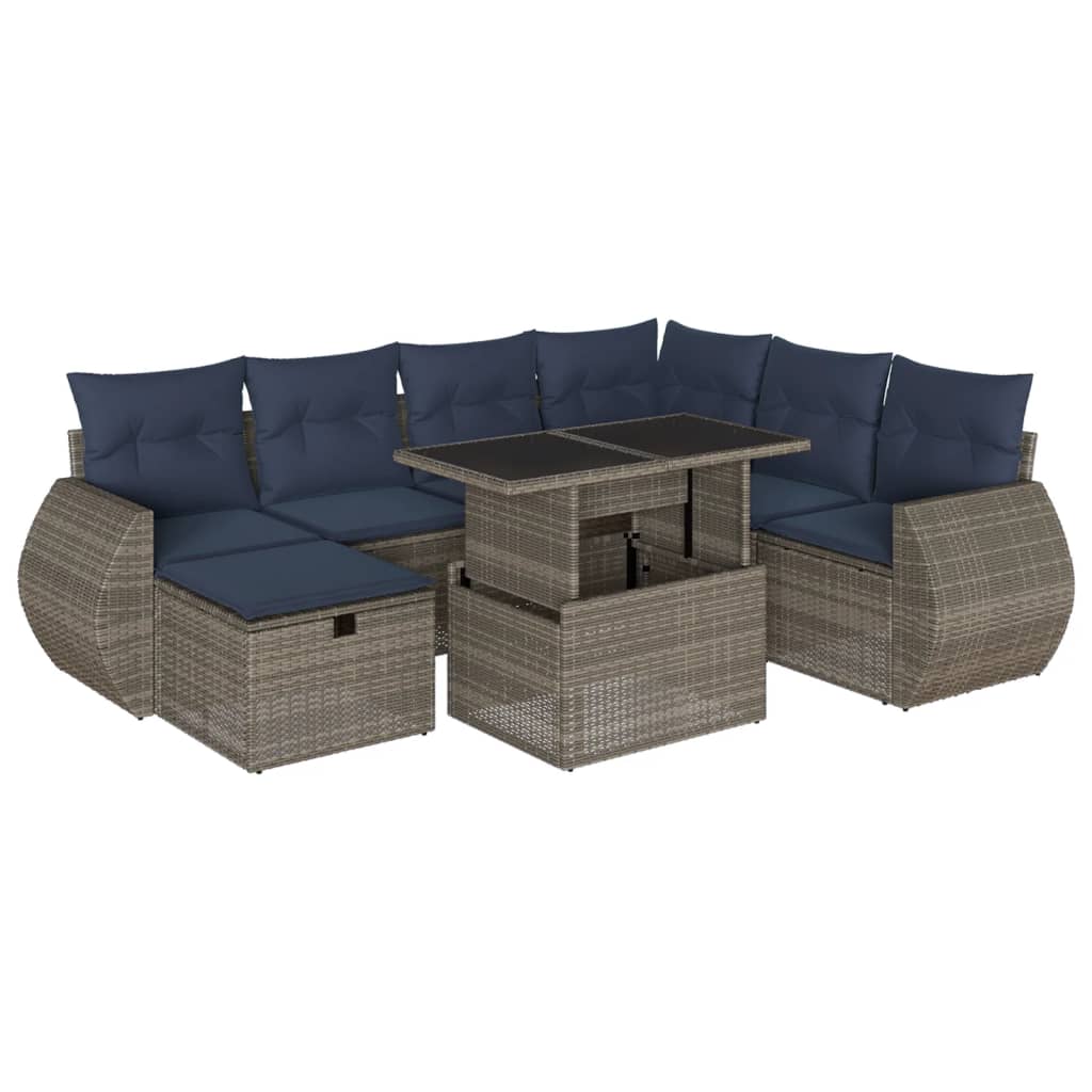 Ensemble de canapé de jardin 8 pcs avec coussins gris résine tressée