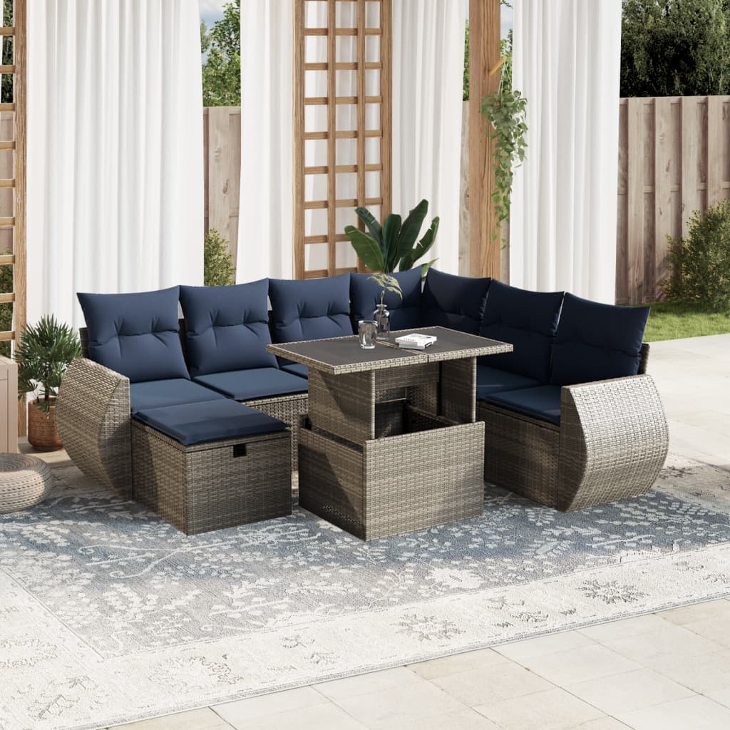 Ensemble de canapé de jardin 8 pcs avec coussins gris résine tressée