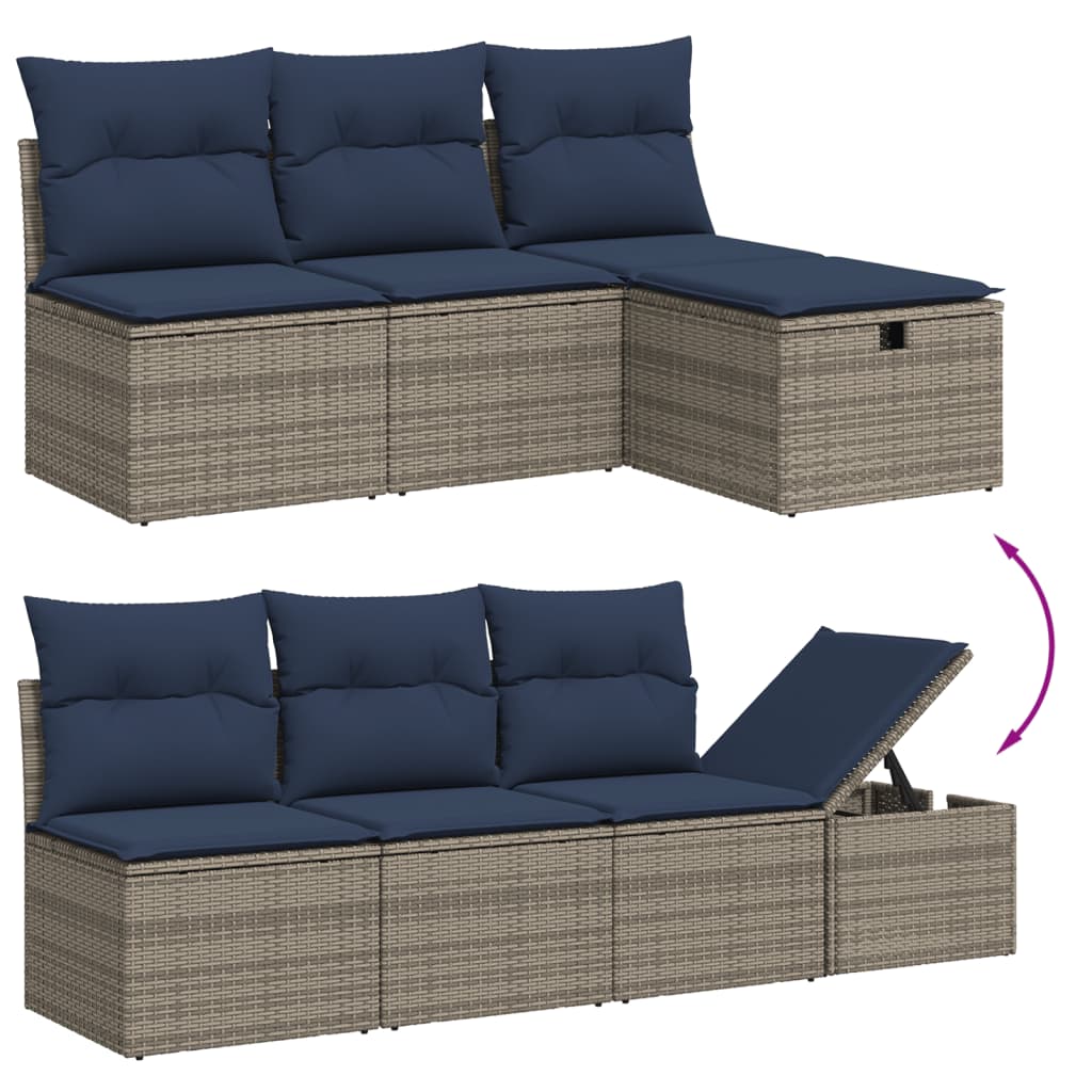 Ensemble de canapé de jardin 9 pcs avec coussins gris résine tressée