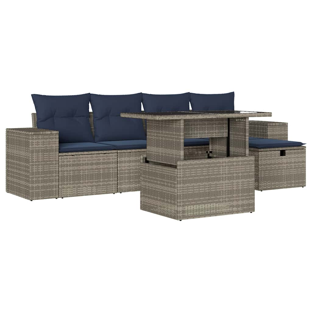Ensemble de canapé de jardin 6 pcs avec coussins gris résine tressée