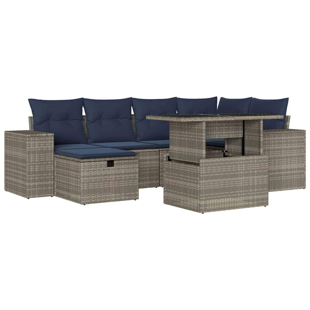 Ensemble de canapé de jardin 7 pcs avec coussins gris résine tressée
