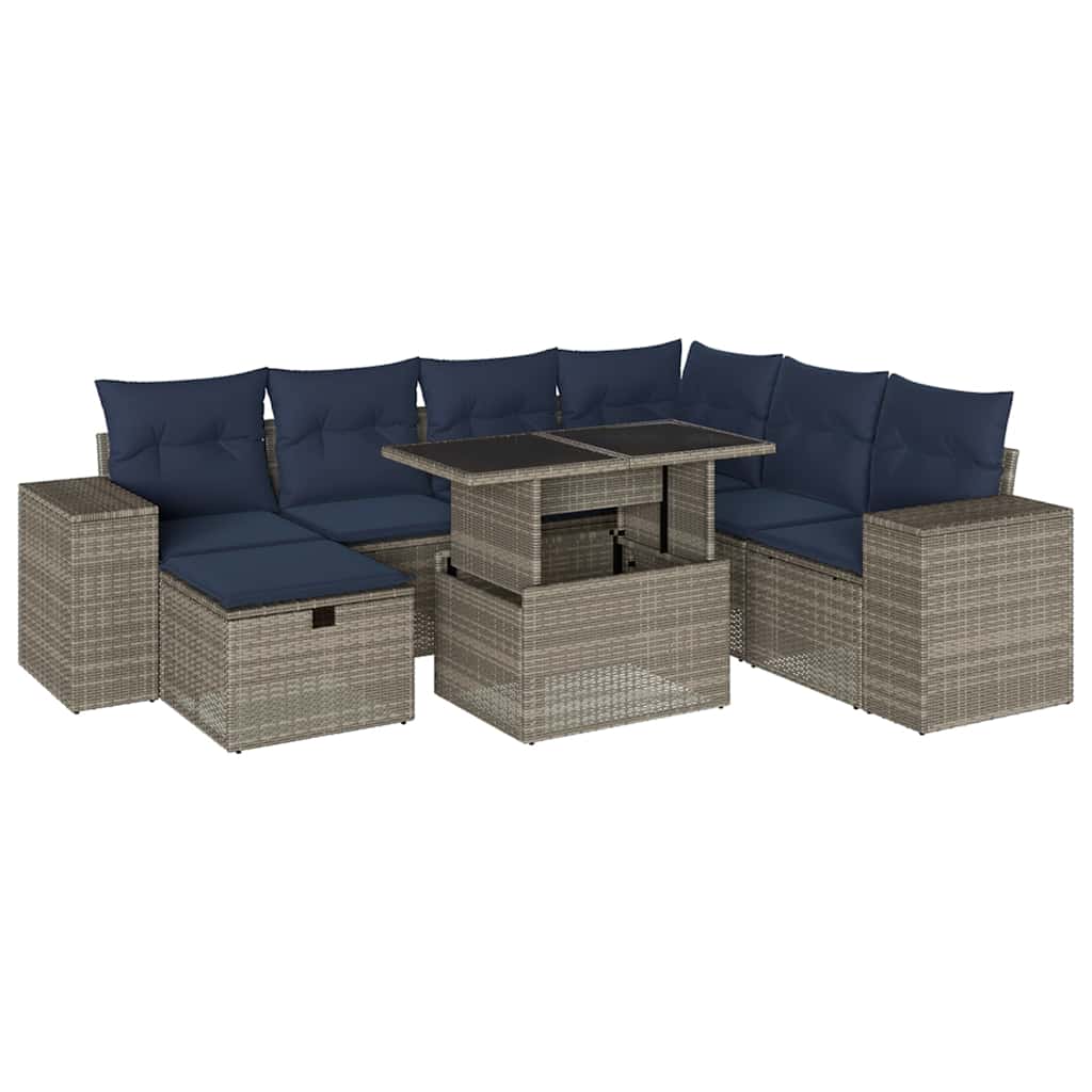 Ensemble de canapé de jardin 8 pcs avec coussins gris résine tressée