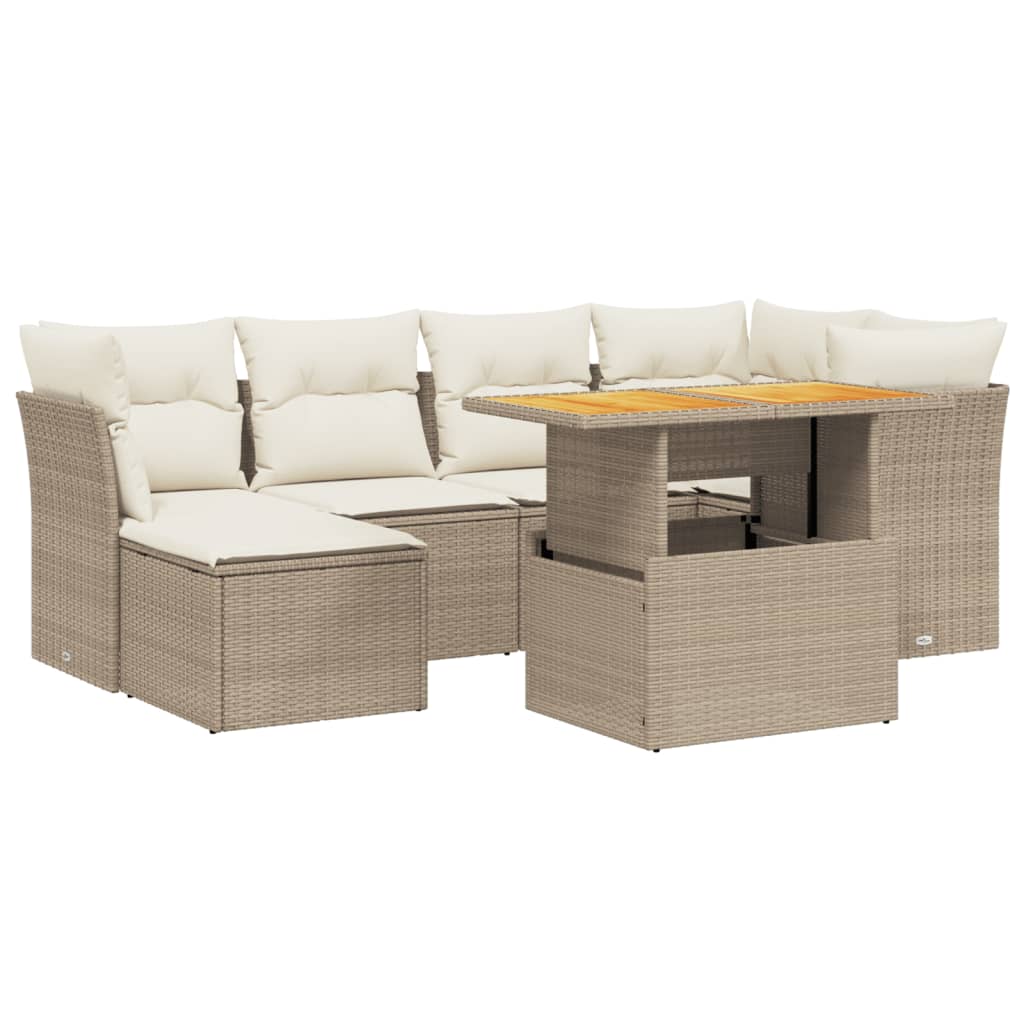 Salon de jardin avec coussins 7 pcs beige résine tressée