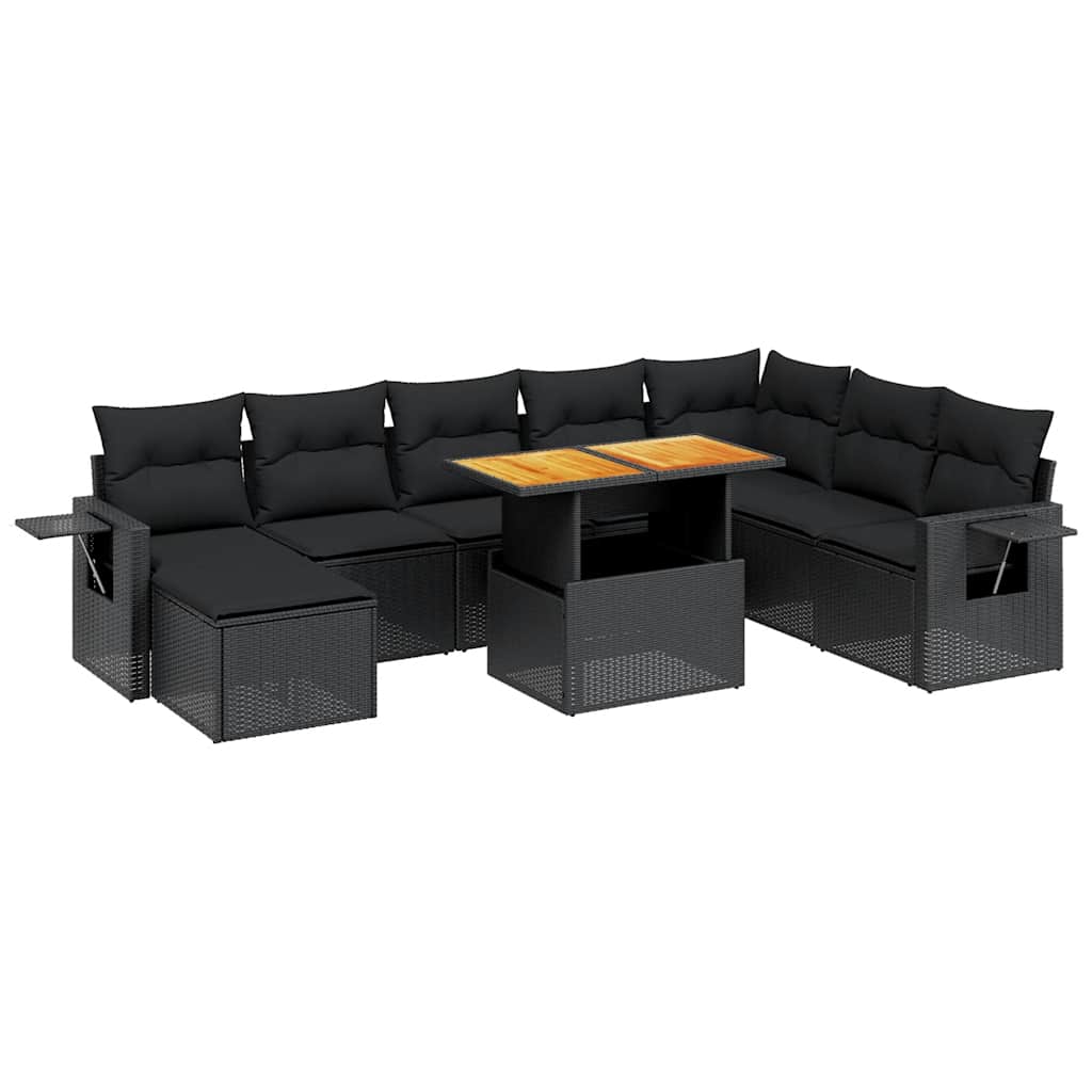 Salon de jardin 9 pcs avec coussins noir résine tressée - XIOS