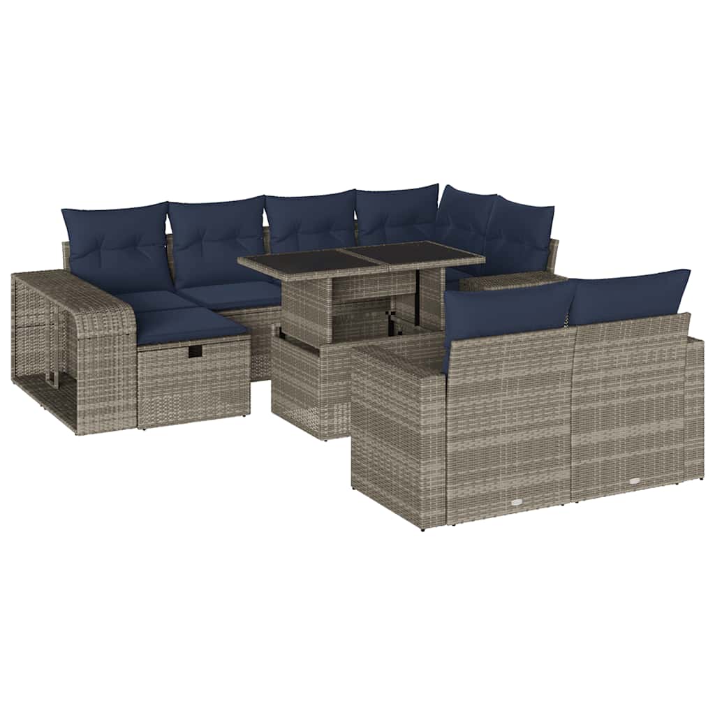 Ensemble de canapé de jardin 11 pcs avec coussins gris résine tressée