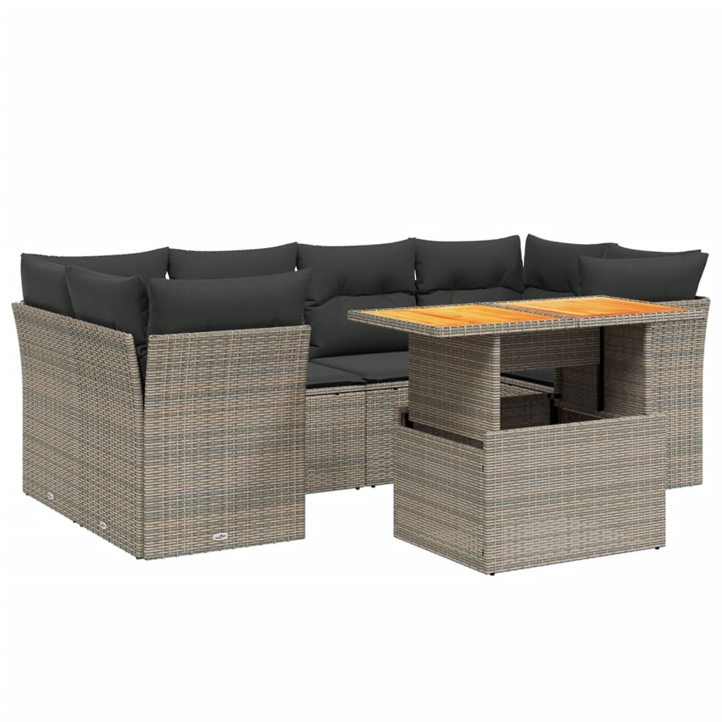 Salon de jardin avec coussins 7 pcs gris résine tressée