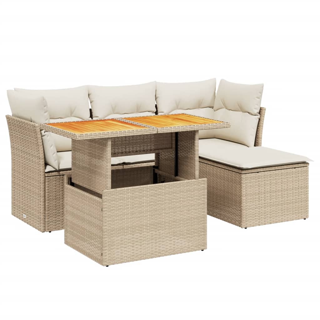 Salon de jardin avec coussins 6 pcs beige résine tressée
