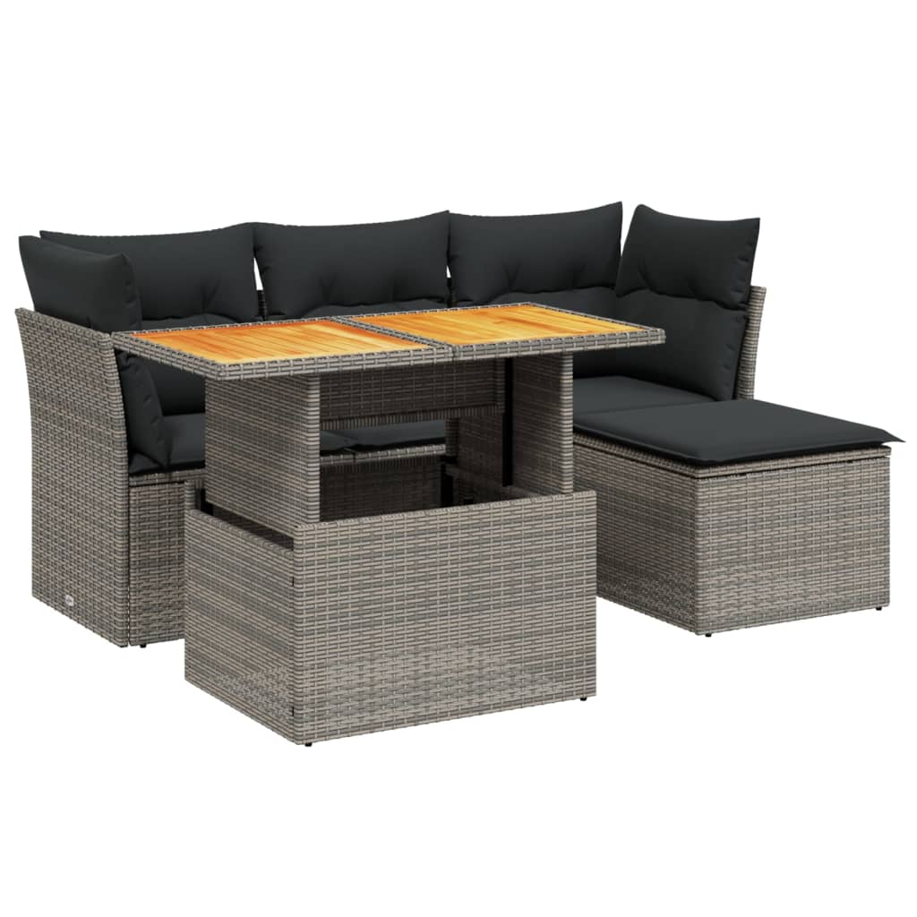Salon de jardin 6 pcs avec coussins gris résine tressée