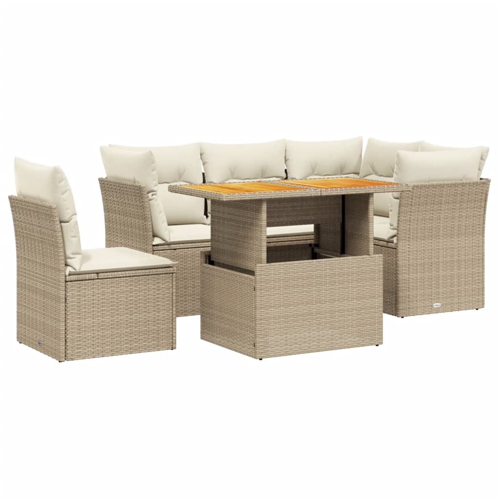 Salon de jardin avec coussins 5 pcs beige résine tressée
