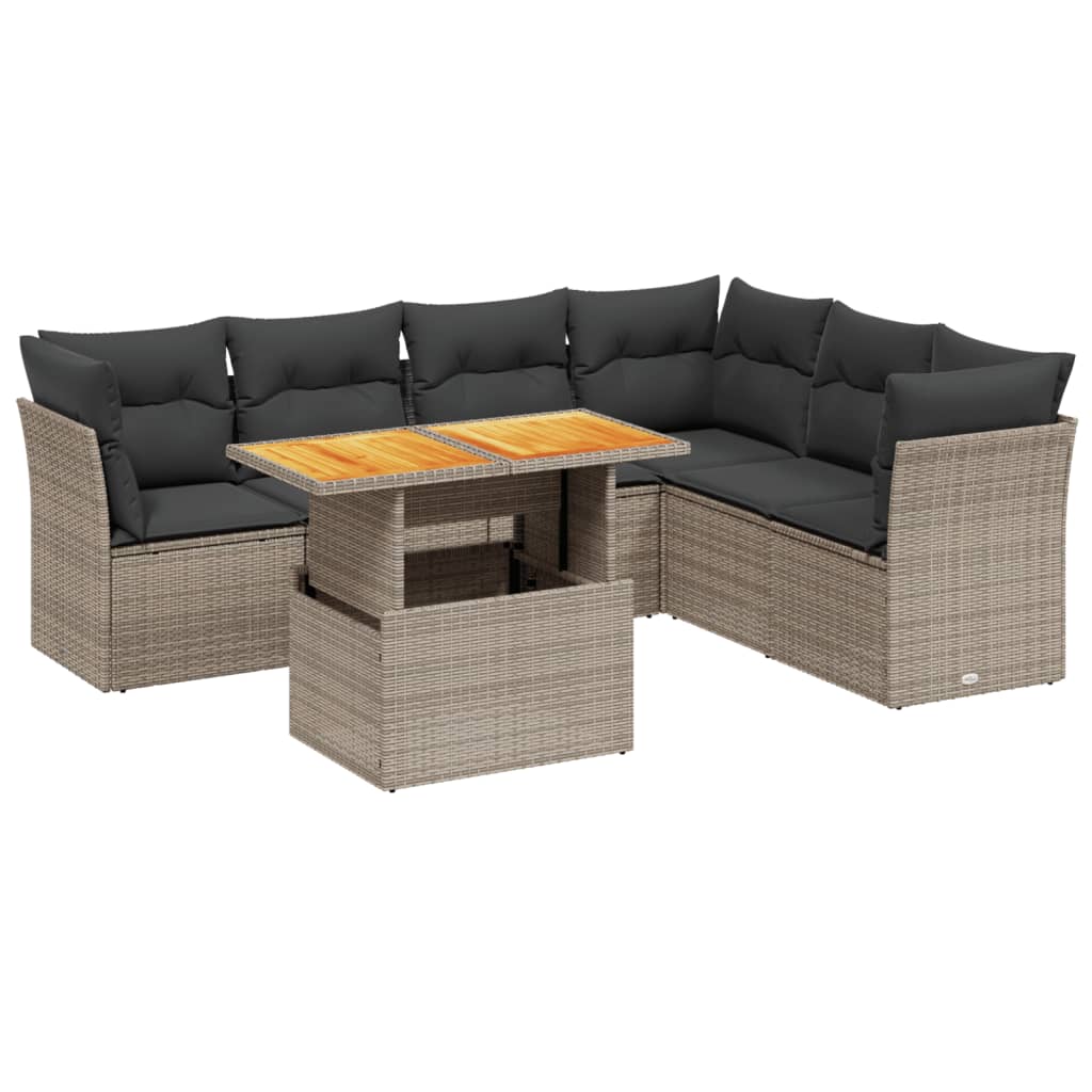 Salon de jardin avec coussins 7 pcs gris résine tressée