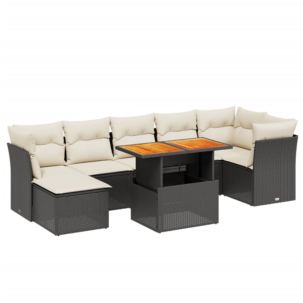 Salon de jardin 8 pcs avec coussins noir résine tressée