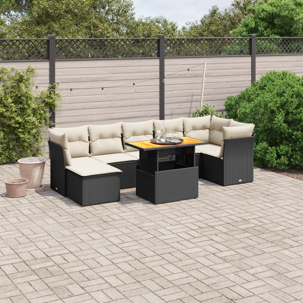 Salon de jardin 8 pcs avec coussins noir résine tressée