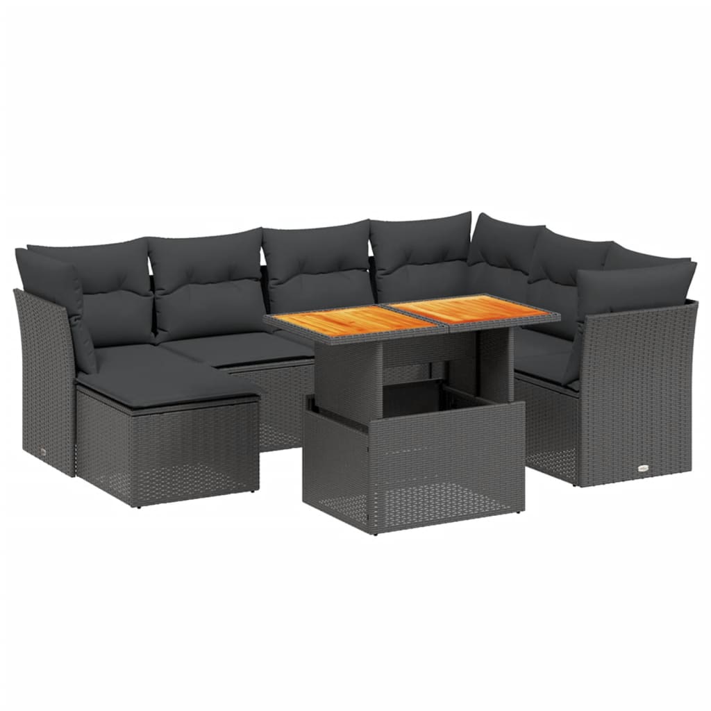 Salon de jardin 8 pcs avec coussins noir résine tressée