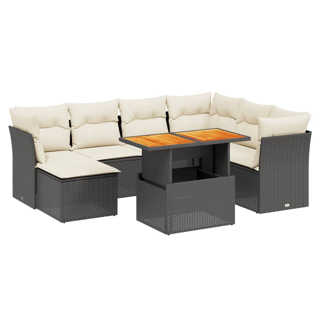 Salon de jardin 8 pcs avec coussins noir résine tressée