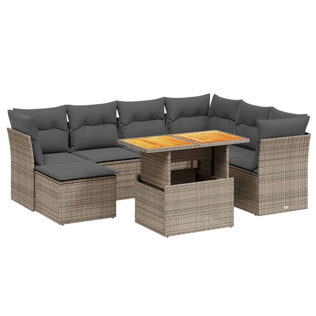 Salon de jardin 8 pcs avec coussins gris résine tressée