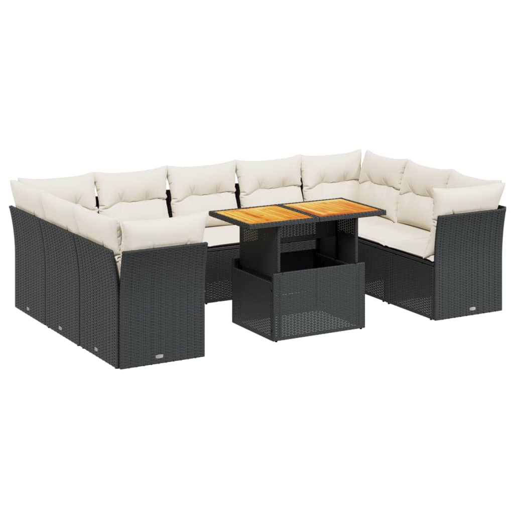 Salon de jardin 10 pcs avec coussins noir résine tressée