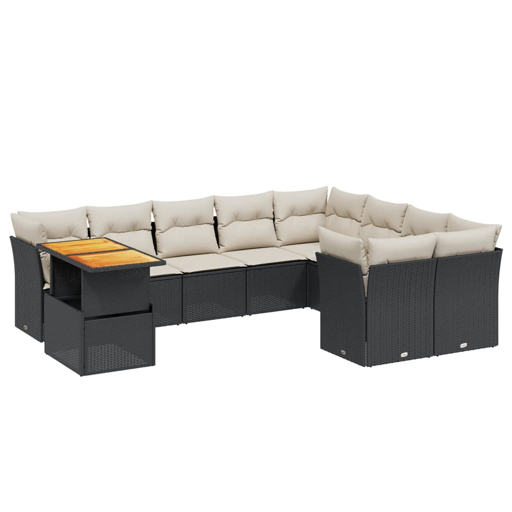 Salon de jardin 10 pcs avec coussins noir résine tressée