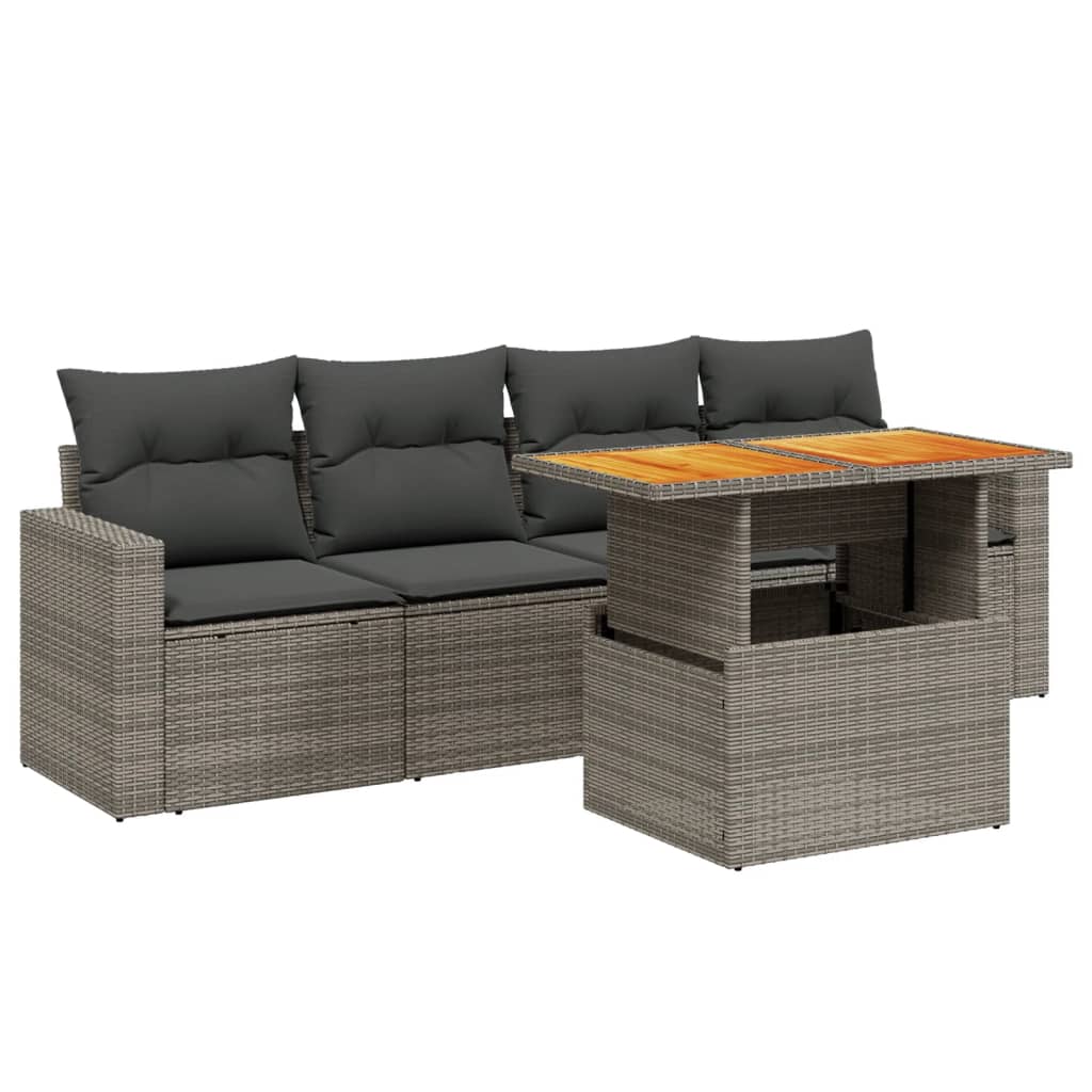 Salon de jardin 5 pcs avec coussins gris résine tressée