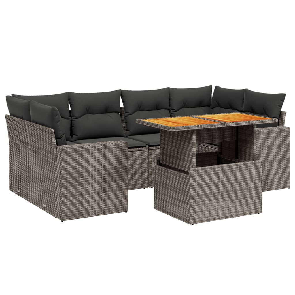 Salon de jardin avec coussins 7 pcs gris résine tressée