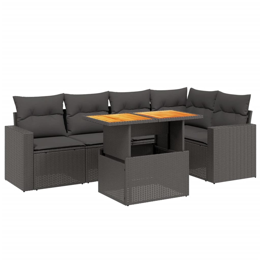Salon de jardin 6 pcs avec coussins noir résine tressée