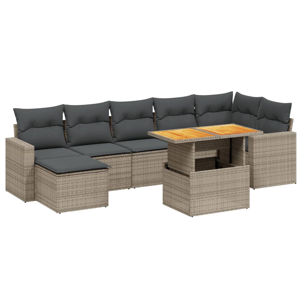 Salon de jardin 8 pcs avec coussins gris résine tressée