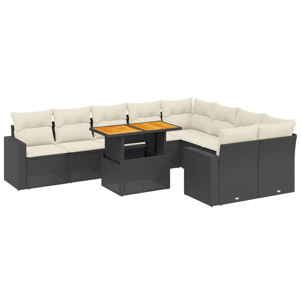 Salon de jardin 10 pcs avec coussins noir résine tressée