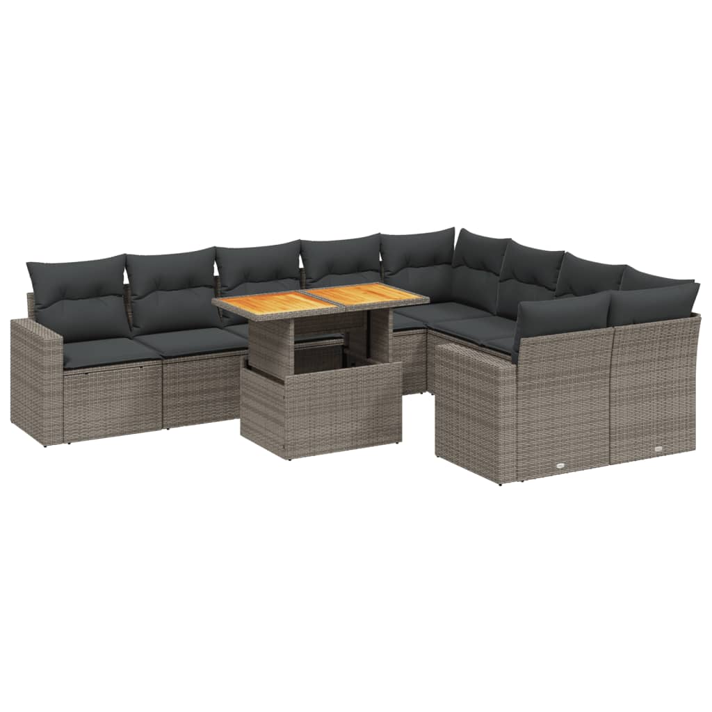 Salon de jardin avec coussins 10 pcs gris résine tressée