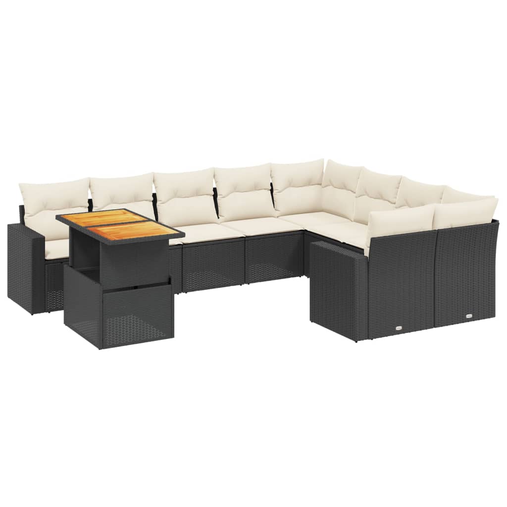 Salon de jardin 10 pcs avec coussins noir résine tressée