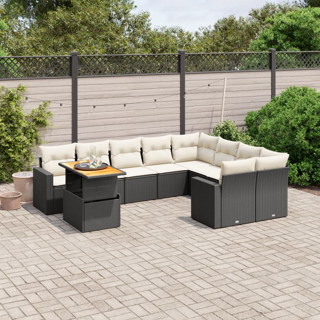 Salon de jardin 10 pcs avec coussins noir résine tressée