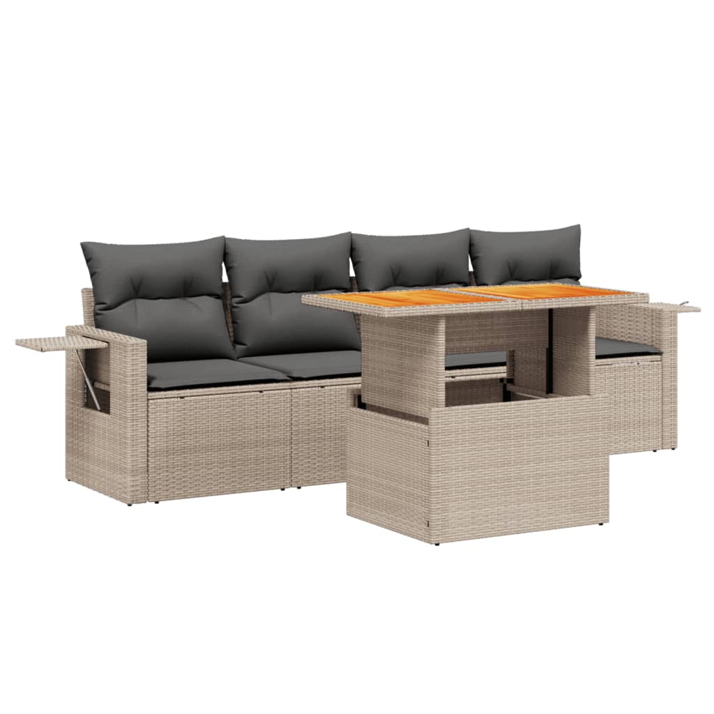 Salon de jardin 5 pcs avec coussins gris résine tressée