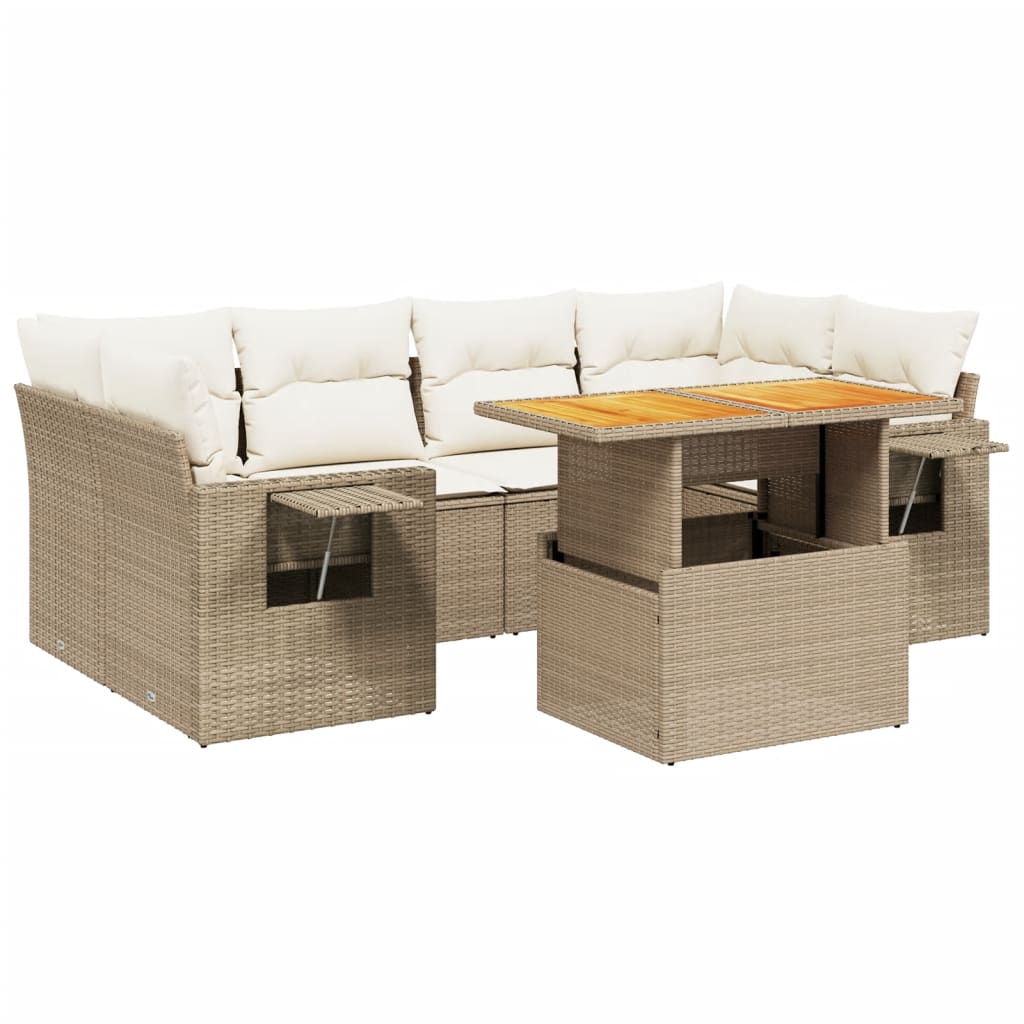 Salon de jardin avec coussins 7 pcs beige résine tressée
