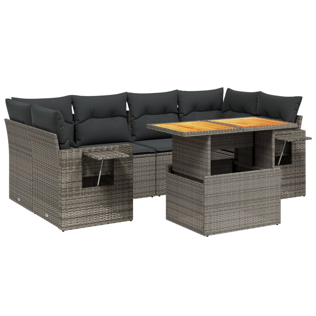 Salon de jardin avec coussins 7 pcs gris résine tressée