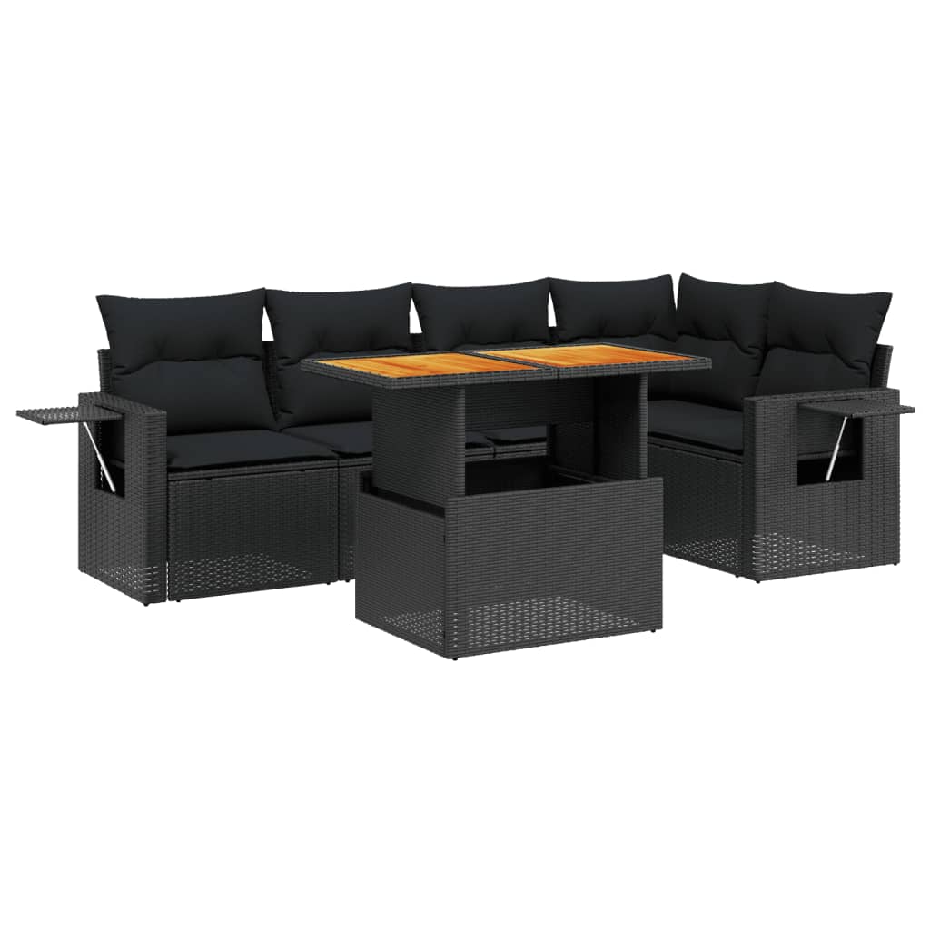 Salon de jardin 6 pcs avec coussins noir résine tressée
