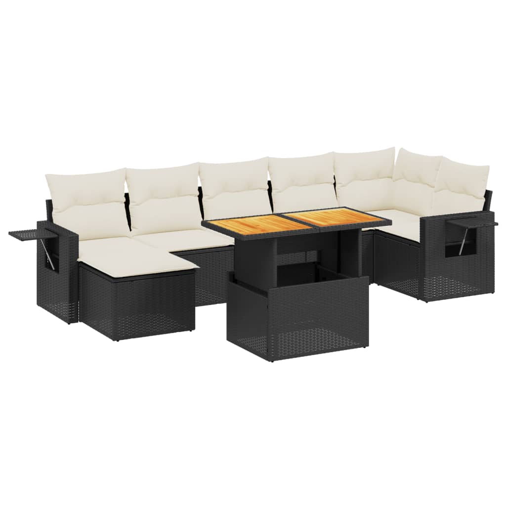 Salon de jardin 8 pcs avec coussins noir résine tressée