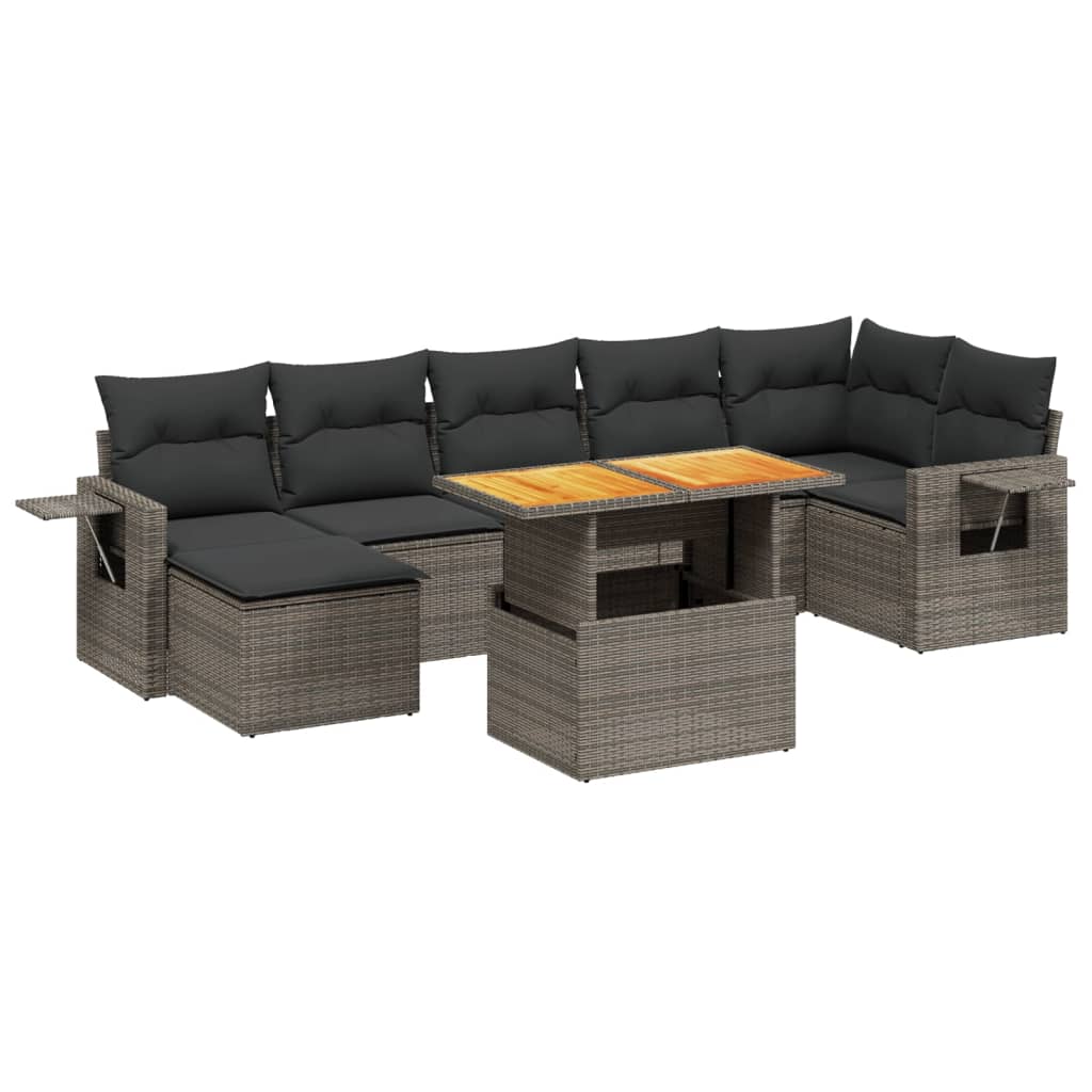 Salon de jardin 8 pcs avec coussins gris résine tressée