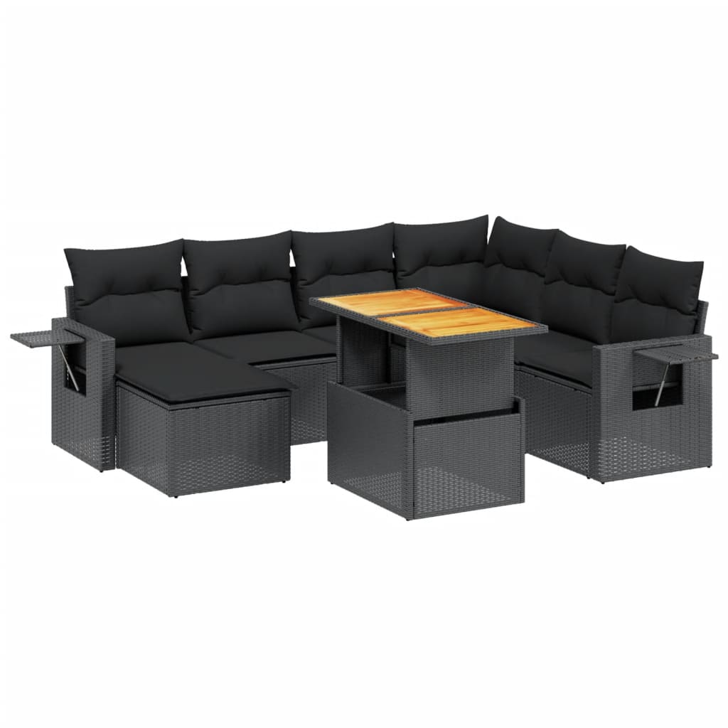 Salon de jardin 8 pcs avec coussins noir résine tressée