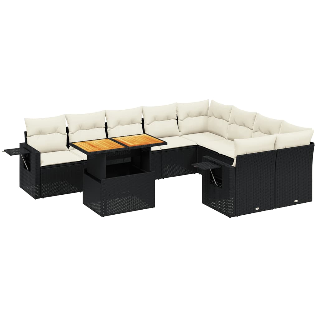 Salon de jardin 10 pcs avec coussins noir résine tressée