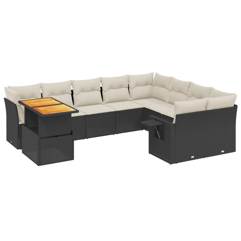 Salon de jardin 10 pcs avec coussins noir résine tressée